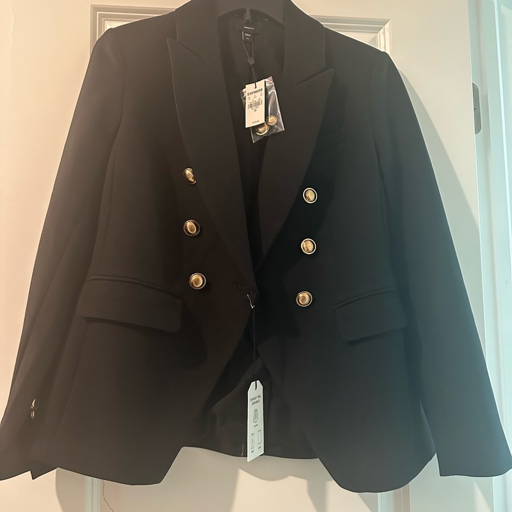 Express black blazer with gold buttons